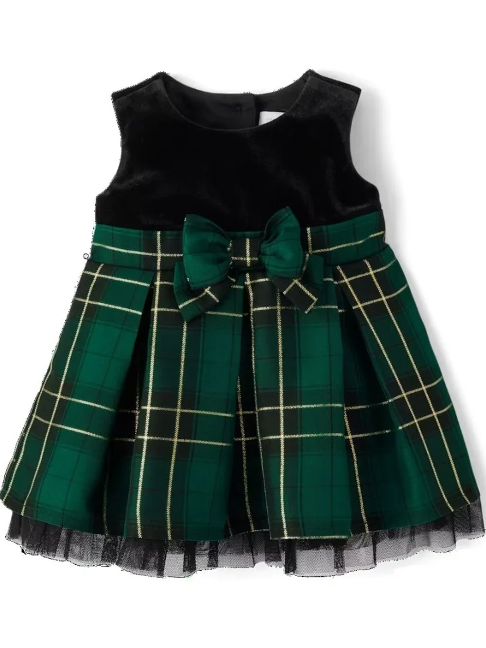 Children's Place Plaid Velour Fit & Flare Dress Red & Green 6-9m, 9-12m - Picture 2 of 3